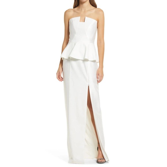 Black Halo Dresses & Skirts - Black Halo Eve Lena Strapless Peplum Column Gown Ivory Sz 10 Zipper Slit Dress